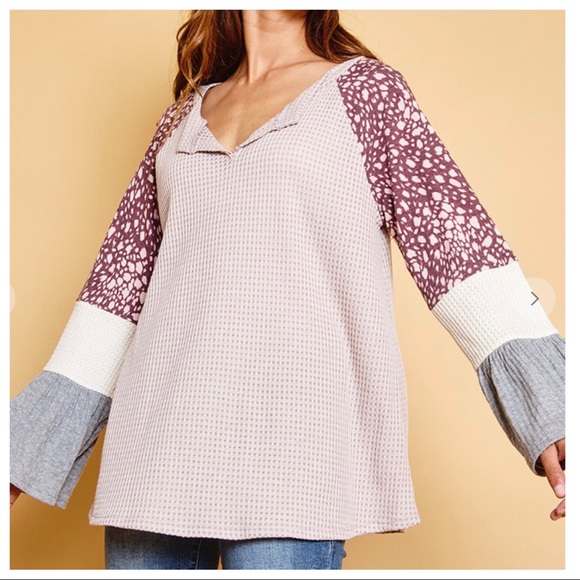 #14 Bell Sleeves Raglan Contrast Color Block Tunic - Picture 5 of 6